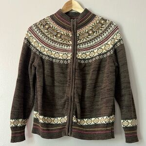 Vintage Tiara Cotton Zipper Mock Neck Sweater Cardigan Y2K Women’s Large Petite